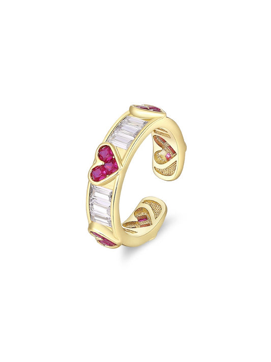 Heart Ring – Elegant Adjustable Open-Band with Artificial Gemstones