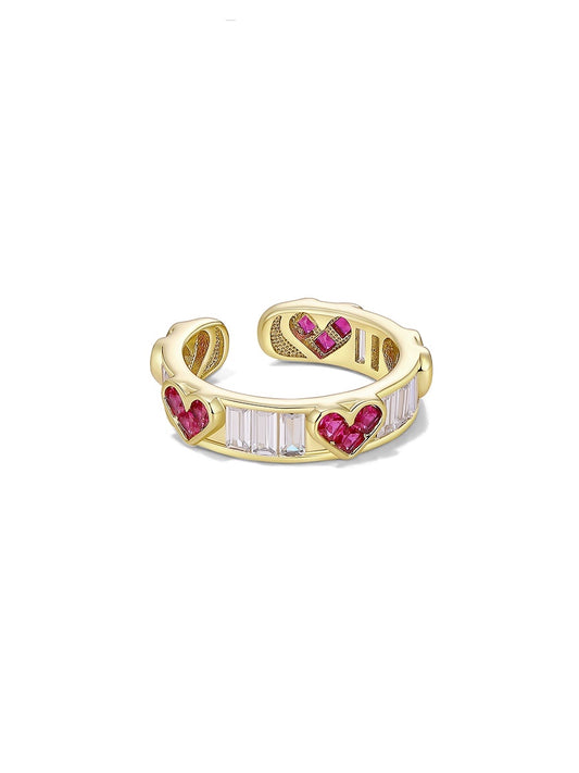 Heart Ring – Elegant Adjustable Open-Band with Artificial Gemstones