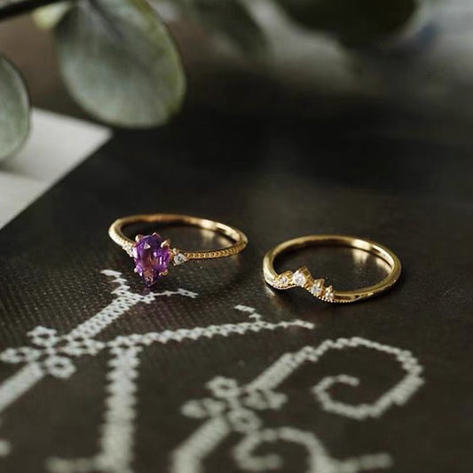 S925 Gold-Plated Amethyst Crown Ring