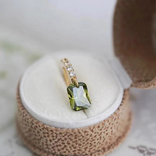 Moss Green Square Stud Earrings in S925 Sterling Silver with Full Diamond Accents