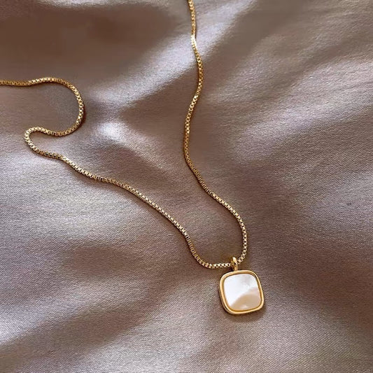 Square Shell Pendant Necklace -