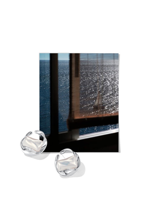 French-Style Silver Pearl Hoop Earrings for Women