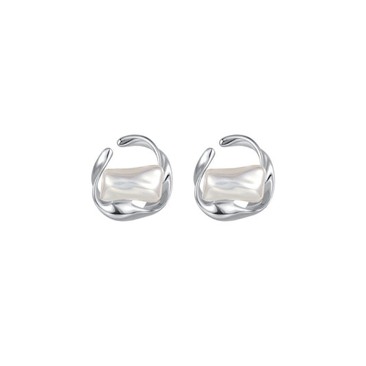 French-Style Silver Pearl Hoop Earrings for Women