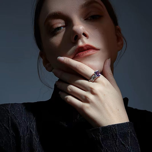 Purple Square Zircon Sliver Ring