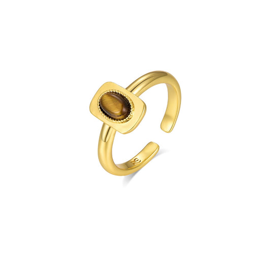 Gold Tiger’s Eye Ring – Elegant Open-Band Design