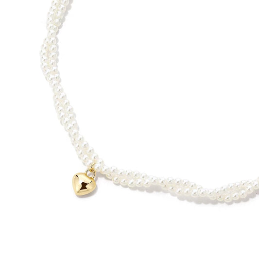 Double-Layer Wrap Pearl Heart Necklace