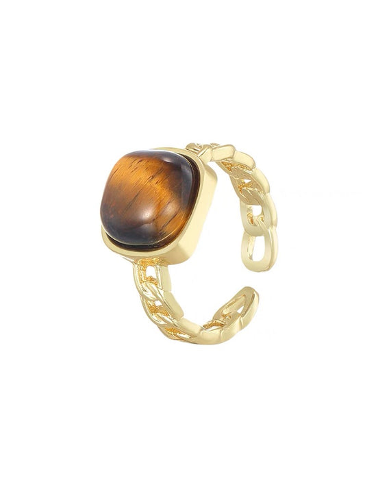 Adjustable Tiger Eye Gold Ring