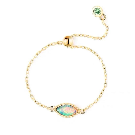 Opal S925 Silver Marquise Adjustable Chain Ring