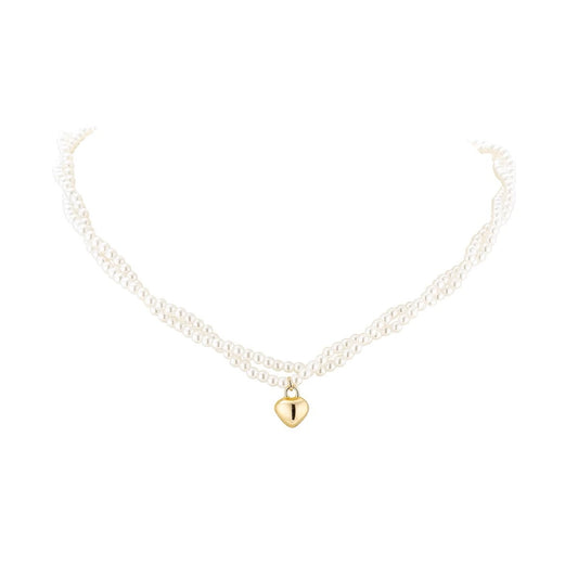 Double-Layer Wrap Pearl Heart Necklace
