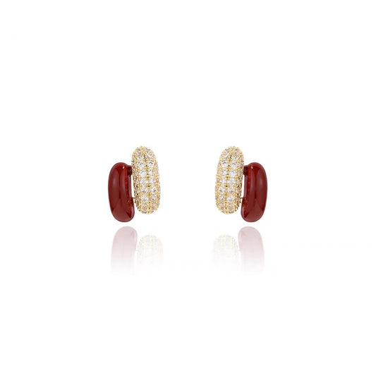 Red C-Shaped Stud Earrings