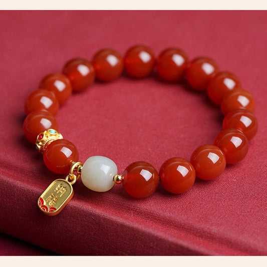 Red Crystal and Jade Bead Bracelet