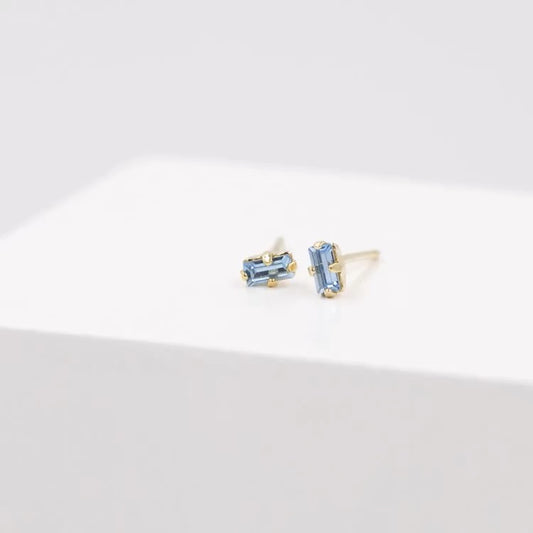 Sky Blue Rectangular Blue Crystal Gold-Tone Earrings