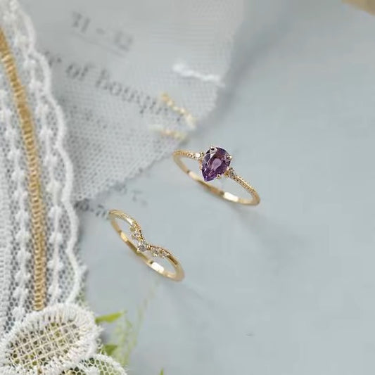 S925 Gold-Plated Amethyst Crown Ring
