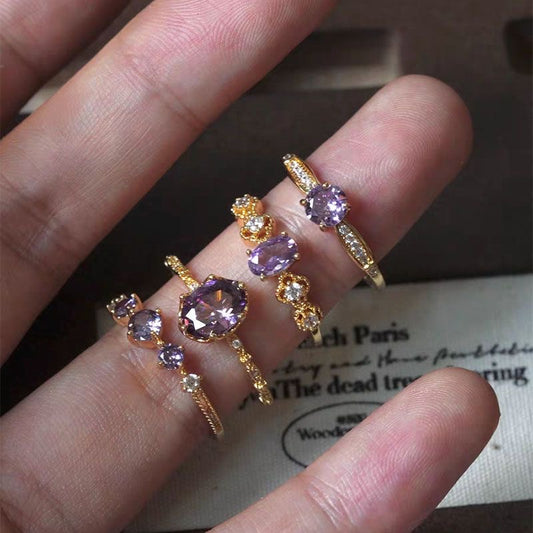 Sparkling Purple Adjustable Ring